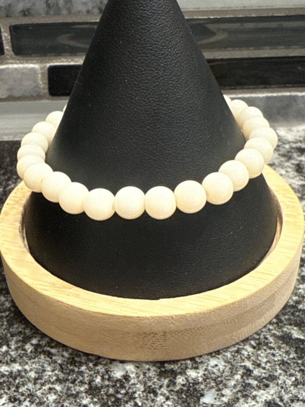 Beaded Stretch Bracelet With White Round Beads For Women Or Teens